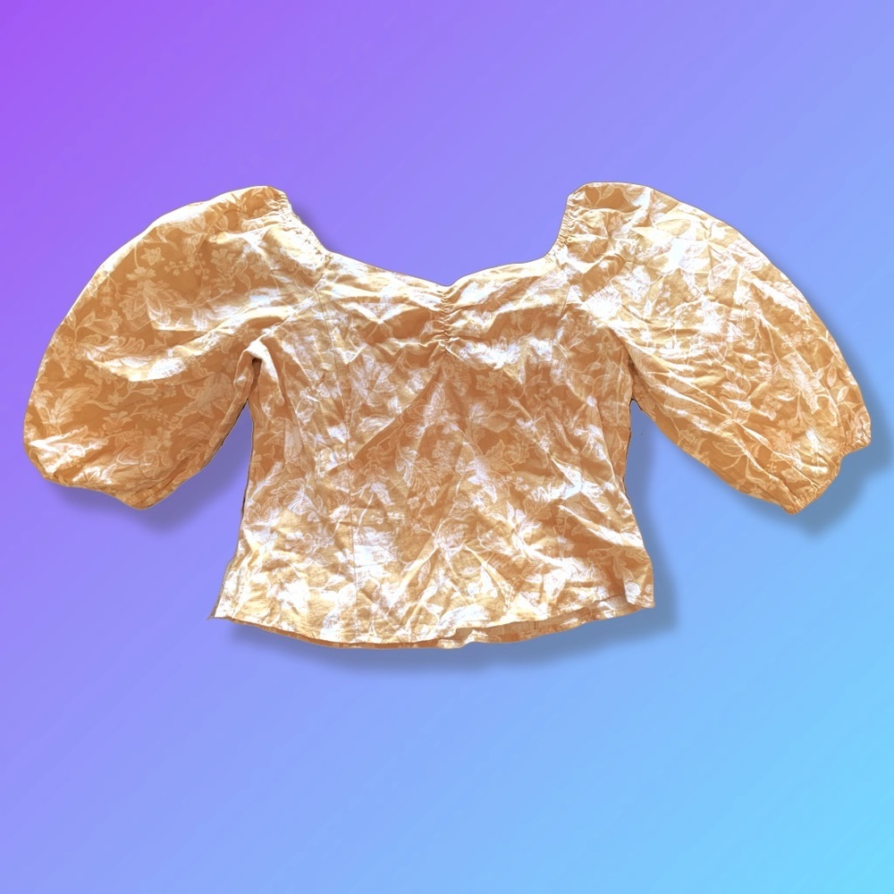 Reitmans Yellow Floral Puff Sleeve Crop Garden Peasant Cottagecore Twee‎ Picnic